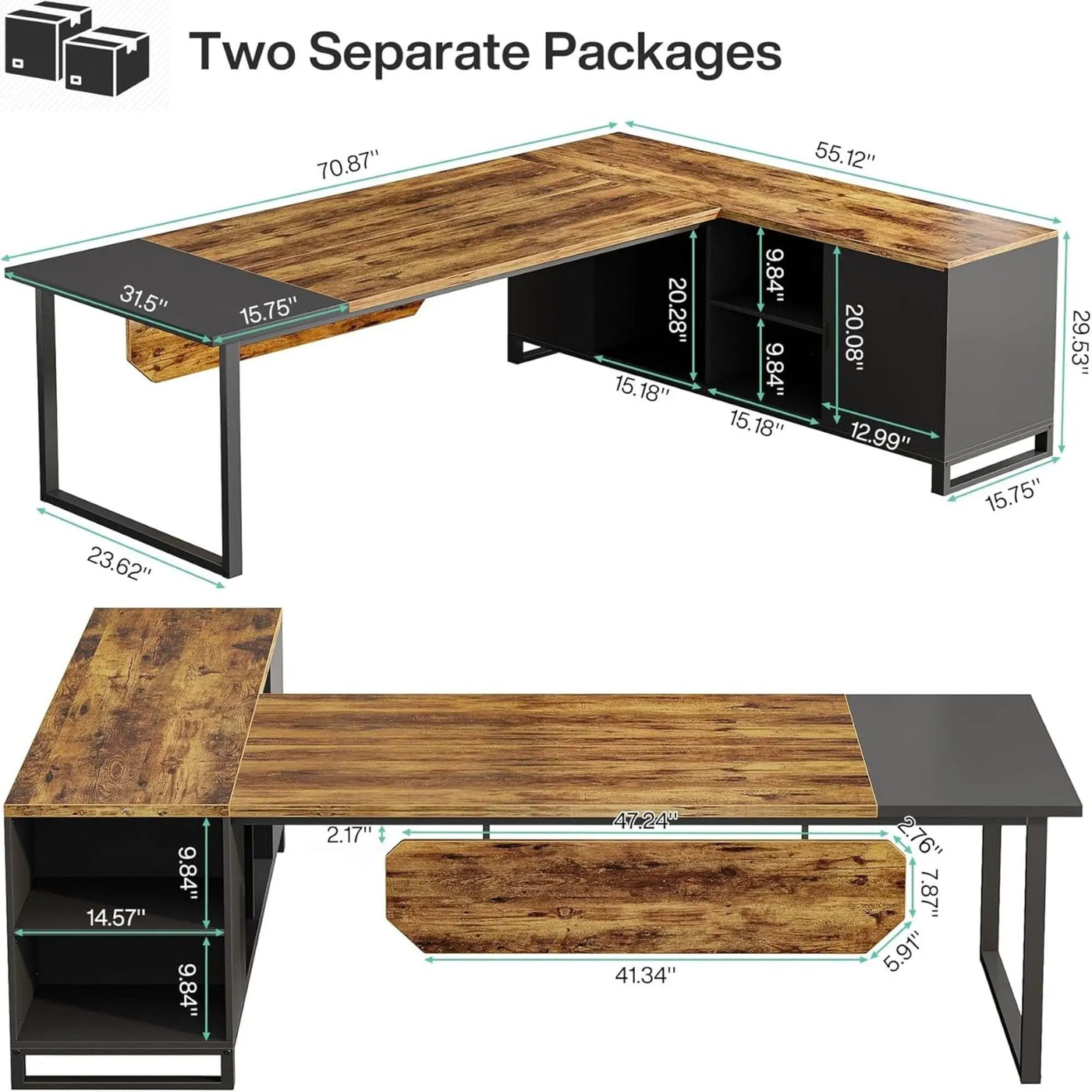 L-Shaped Executive Desk With File Cabinet, Computer Workstation With Storage by HouseOfZazla