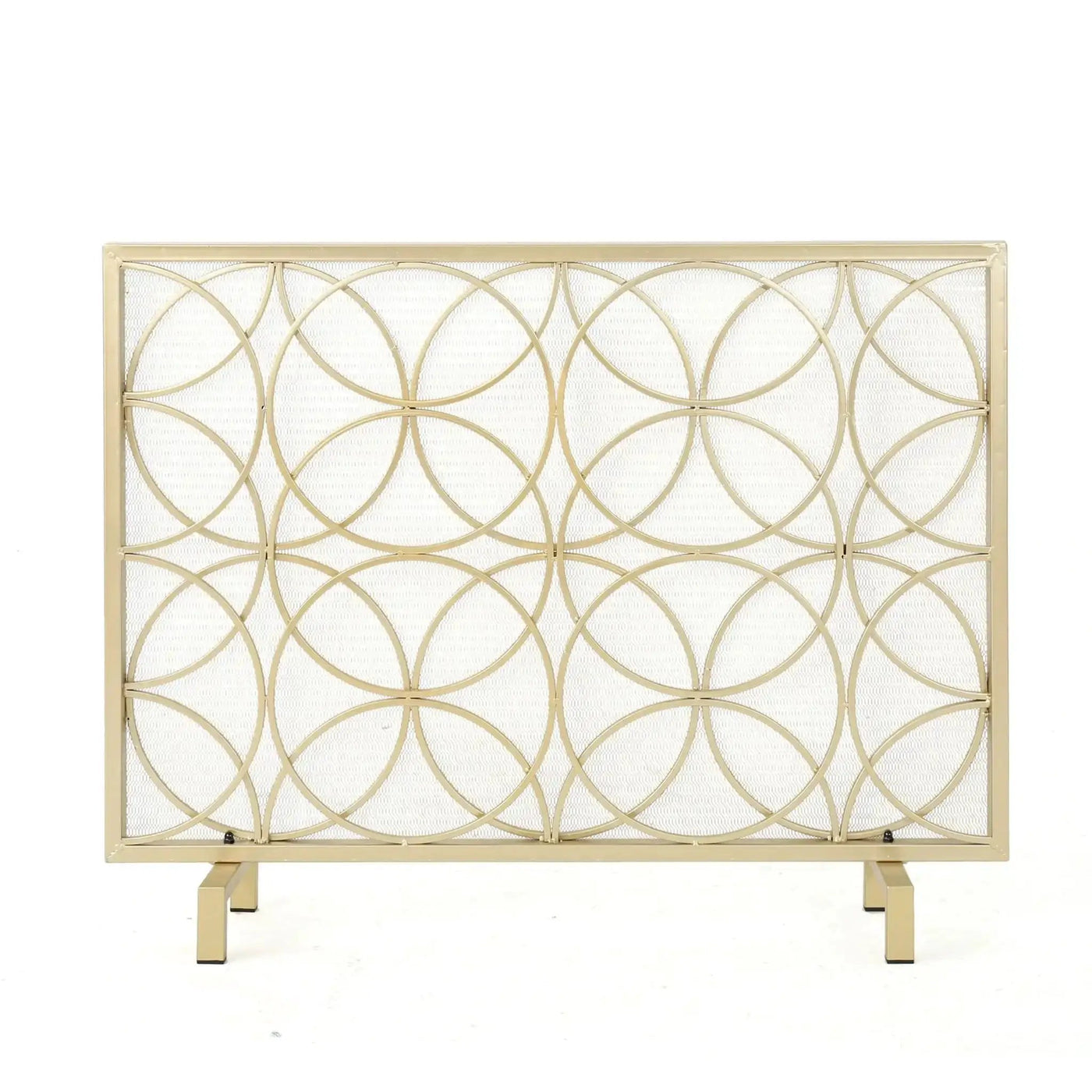 Thayer Single Panel Iron Fireplace Screen with Geometric Design by HouseOfZazla