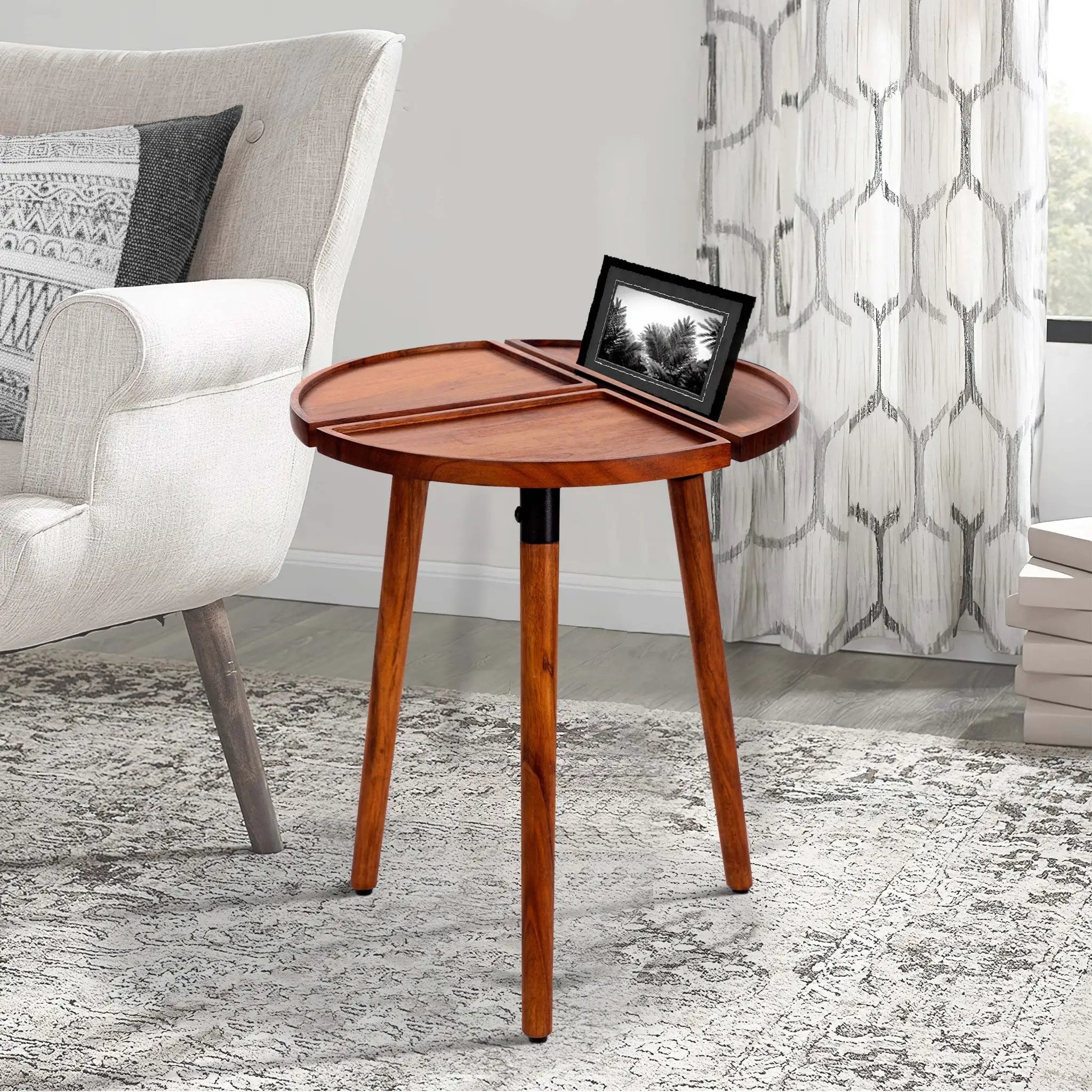 Round Acacia Wood Side Accent Table by BLAKHOM