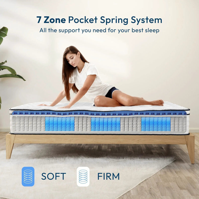 12'' Hybrid Mattress With Pocket Springs And Memory Foam, Medium Firm Support - White - Queen by HouseOfZazla