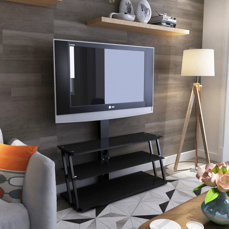 Multi-Function Angle And Height Adjustable Tempered Glass TV Stand - Black by Unique Piece Furniture