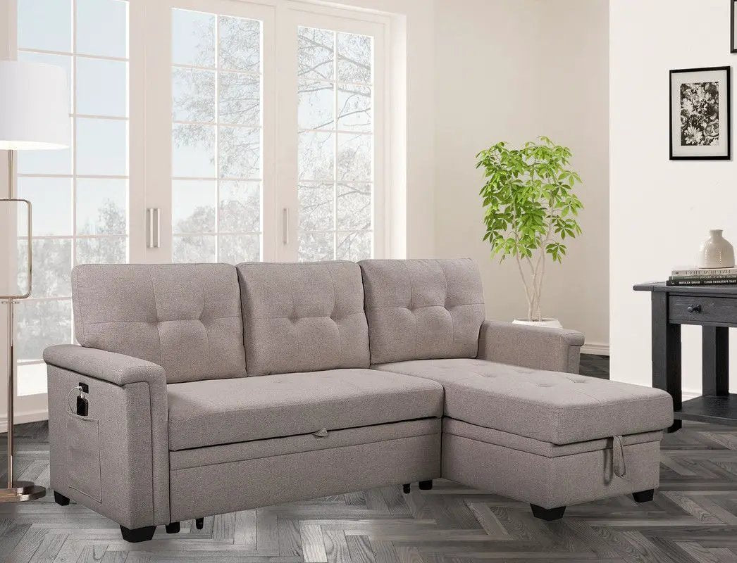 Nathan - Reversible Sleeper Sectional Sofa With Storage Chaise, USB Charging Ports And Pocket by Unique Piece Furniture