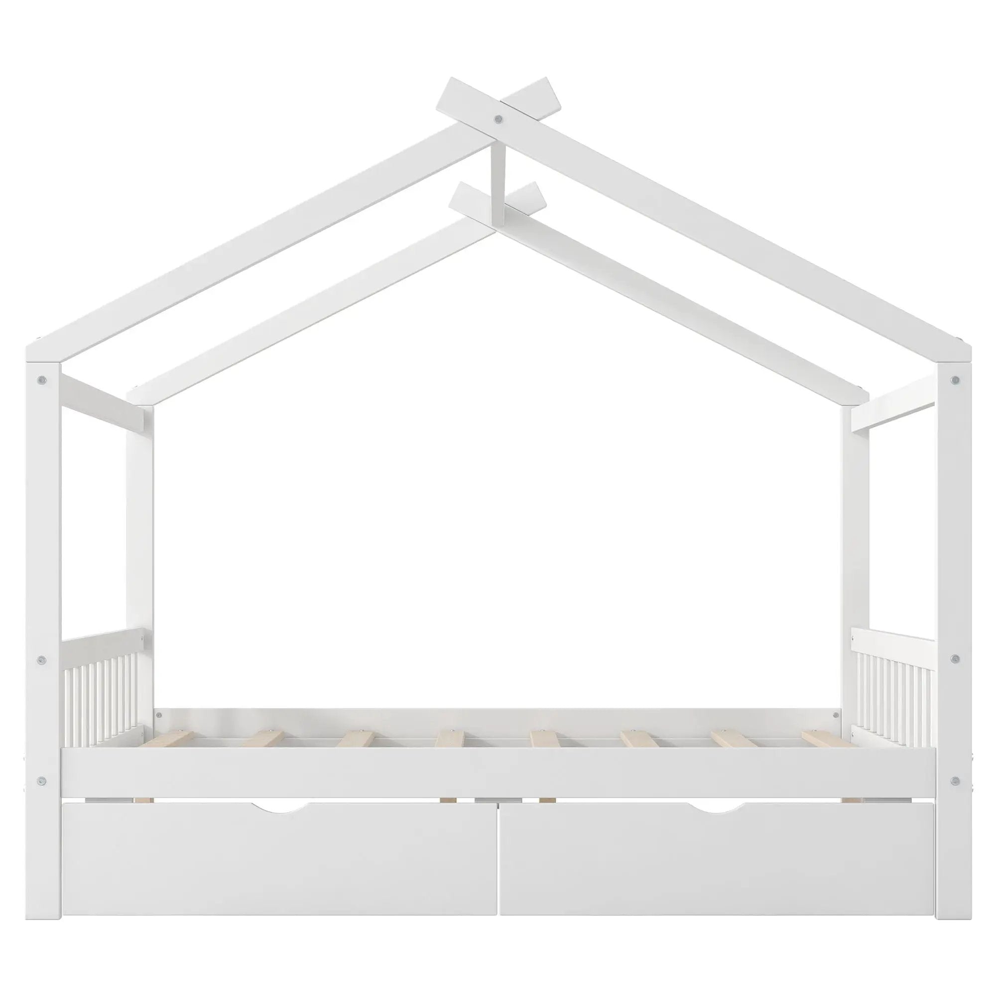 House Style Platform Bed With Headboard, Footboard, 2 Drawers, And Roof Design by Unique Piece Furniture