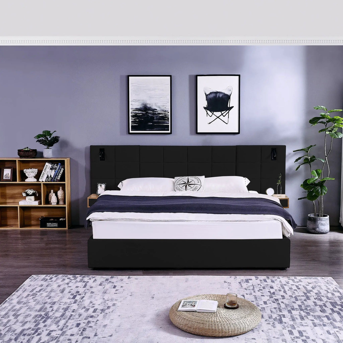 Upholstered Hydraulic Platform Bed With Storage Shelves, Reading Lamps, USB Port by Unique Piece Furniture