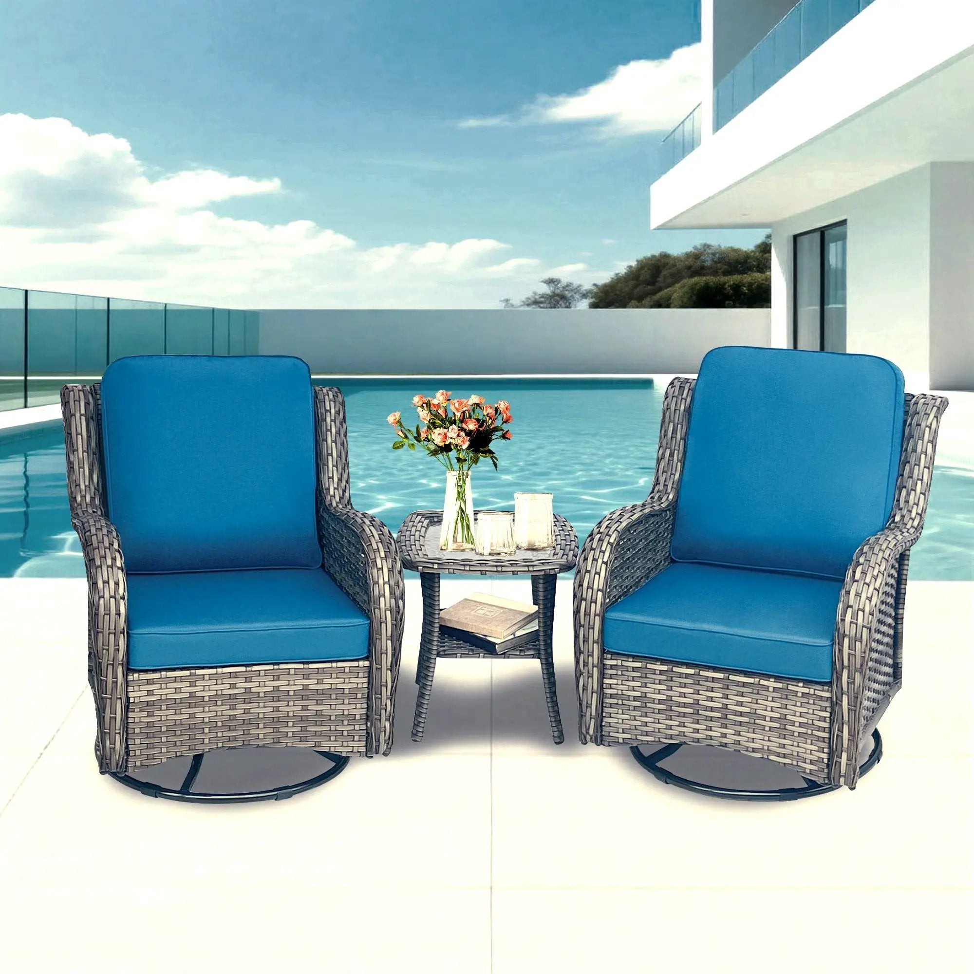 Wicker Patio Furniture Set - 3 Piece Rattan Outdoor Sectional Conversation Set by HouseOfZazla