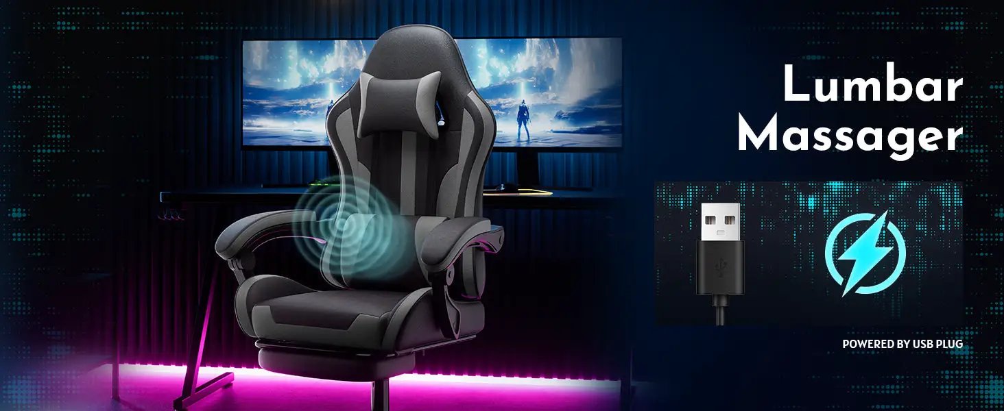 Ergonomic Gaming Chair with Footrest and Lumbar Support by HouseOfZazla