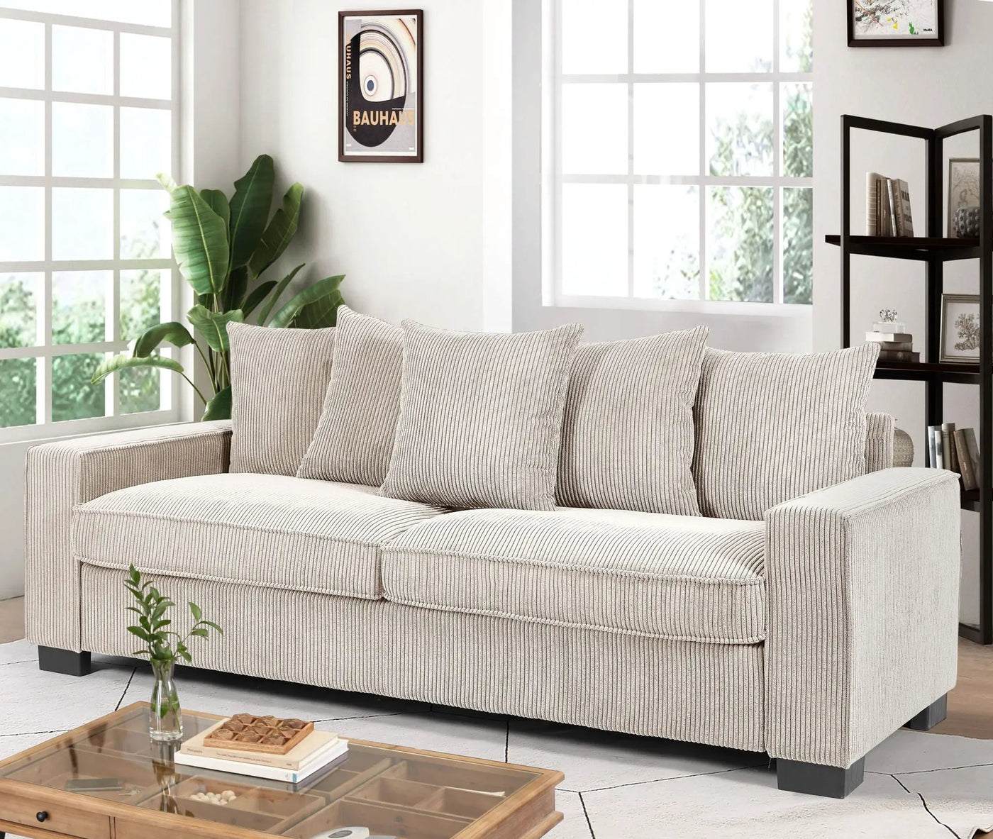 Luxe Sofa With 5 Matching Toss Pillows, Sleek Design, Spacious And Comfortable 3 Seater Couch by Unique Piece Furniture