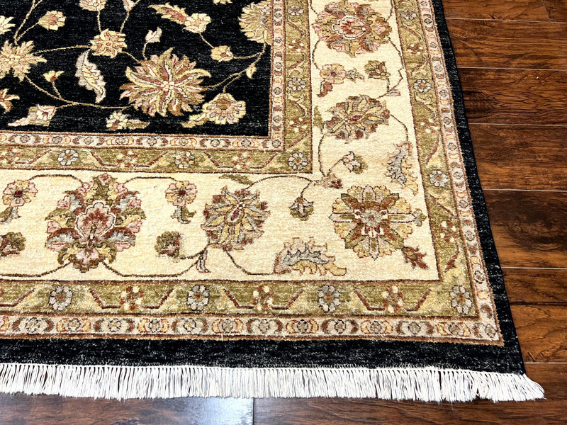 Indo Persian Rug 10x14, Charcoal and Beige, Floral Allover, Handmade Vintage Wool Carpet by Jewel Rugs