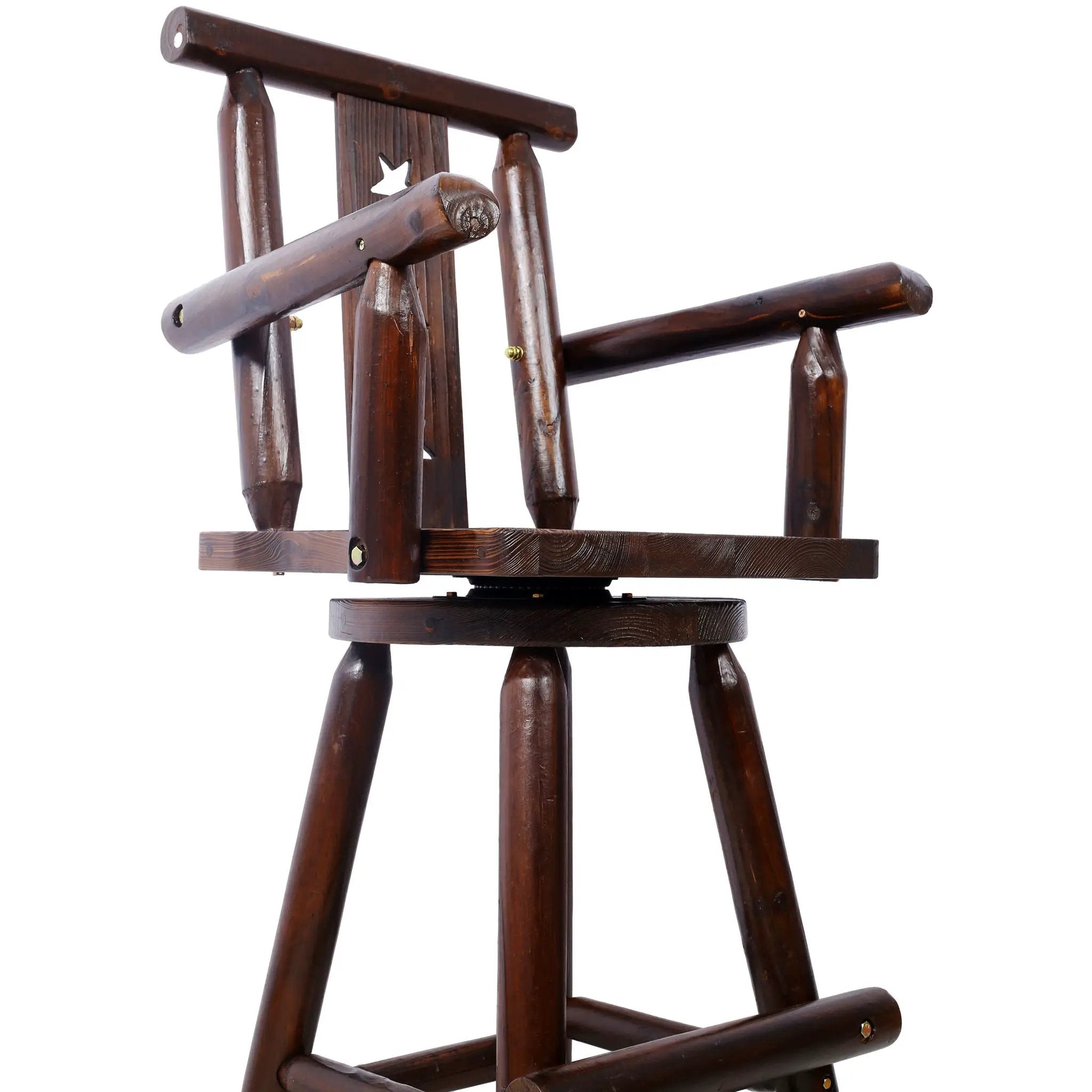 Rustic Tall Bistro Chair Decorative Star Backrest And Footrest, Fir Wood, 4 Foot - Brown by HouseOfZazla