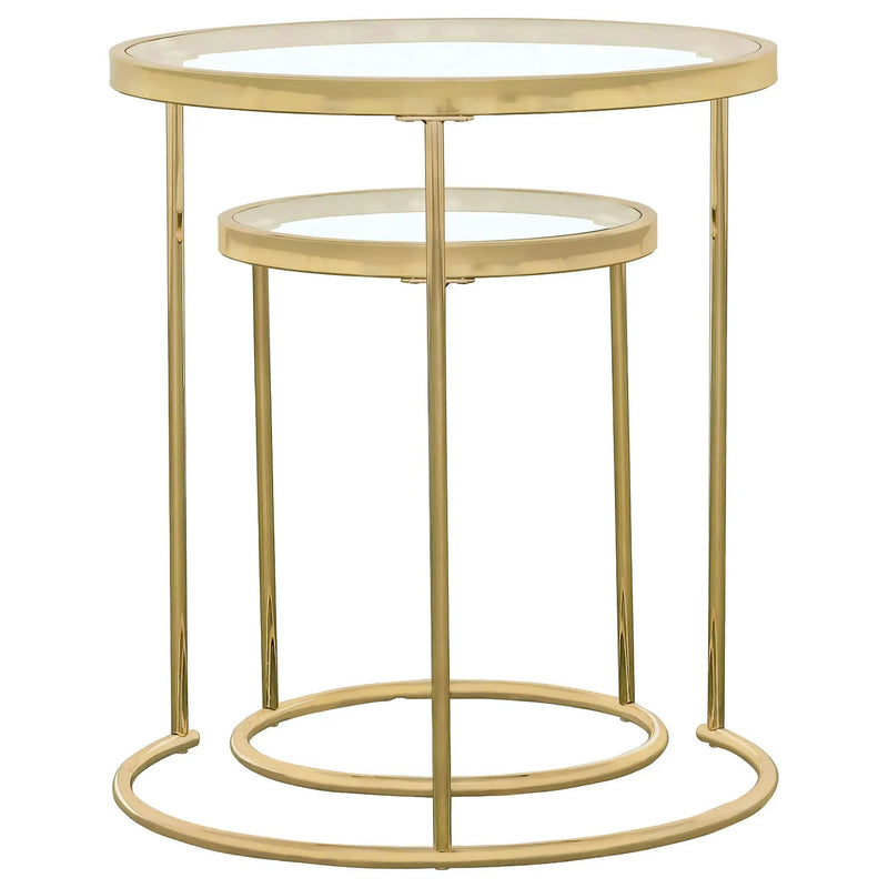 Maylin 2-piece Round Glass Top Nesting Table Set Gold by Unique Piece Furniture