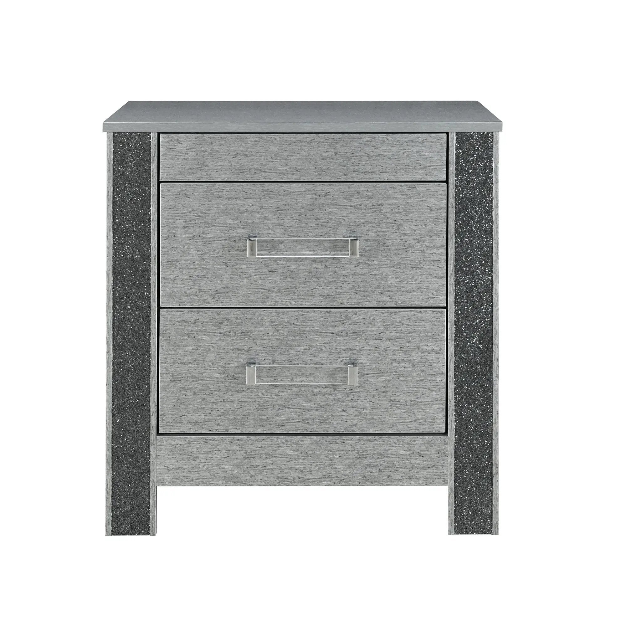 Lorenzo - Nightstand With Hidden Compartment And Handles - Silver by Unique Piece Furniture