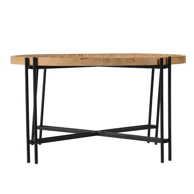 Farmhouse Round Wooden Round Coffee Table With Metal Legs - Black / Brown by Unique Piece Furniture