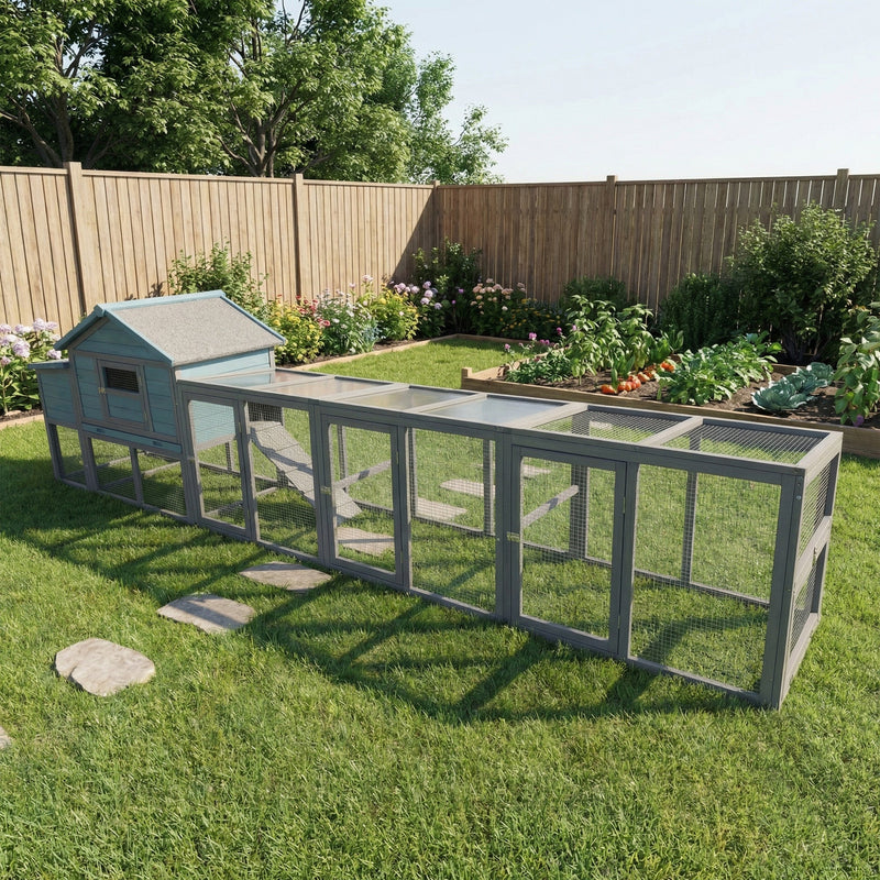 141" Large Wooden Chicken Coop with Nesting Box and Wire Fence by HouseOfZazla