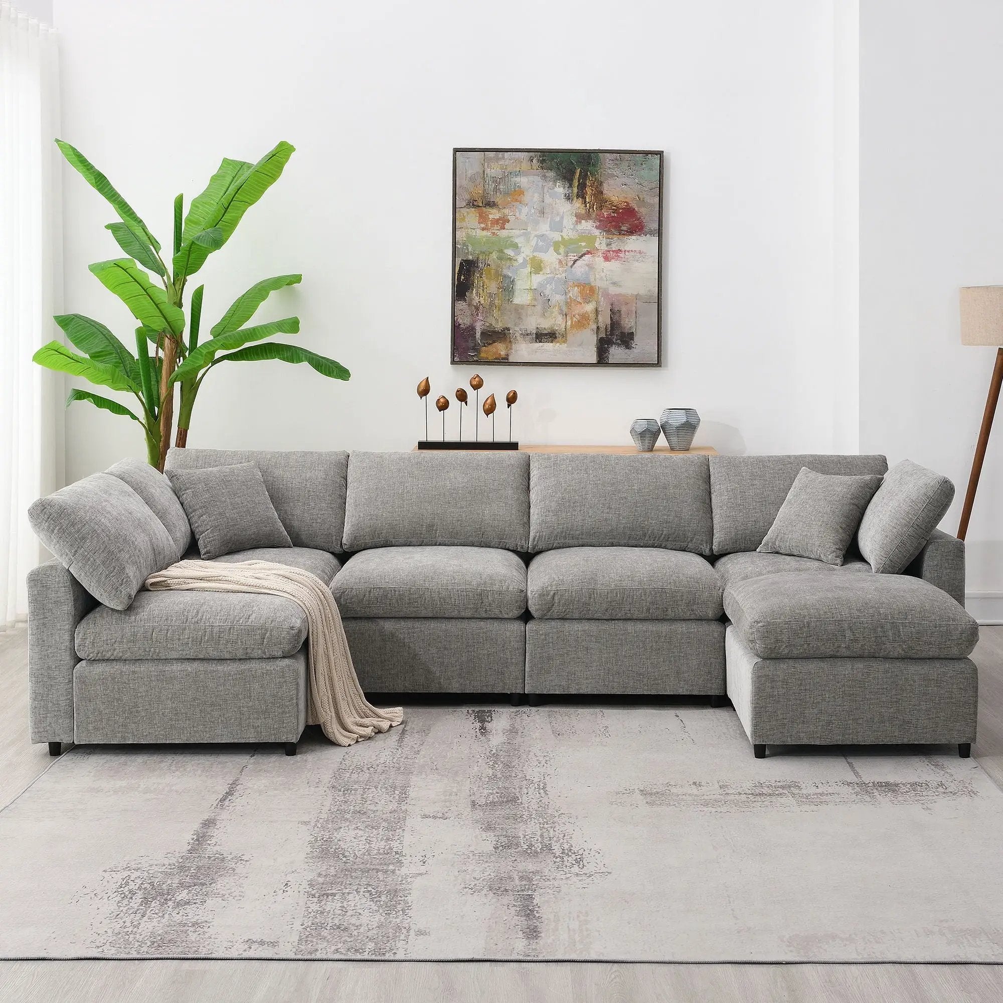 Modern Modular Cloud Sofa Bed, 6 Seat Sectional Couch Set With Ottoman, Free Combination, Convertible U Shaped Sleeper Sofa For Living Room by HouseOfZazla