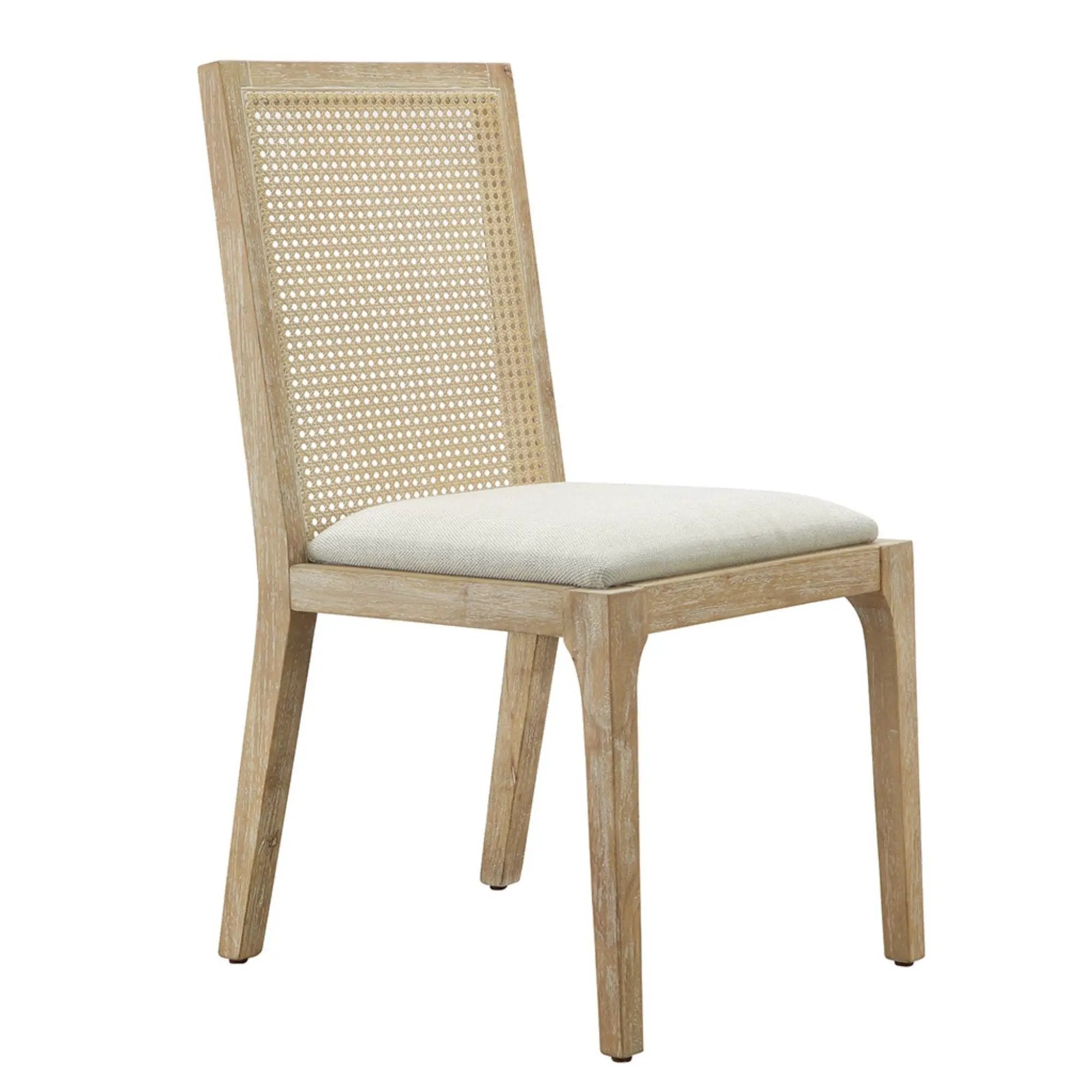 Dining Chair With Synthetic Cane Back And Upholstered Seat (Set of 2) - Natural by HouseOfZazla