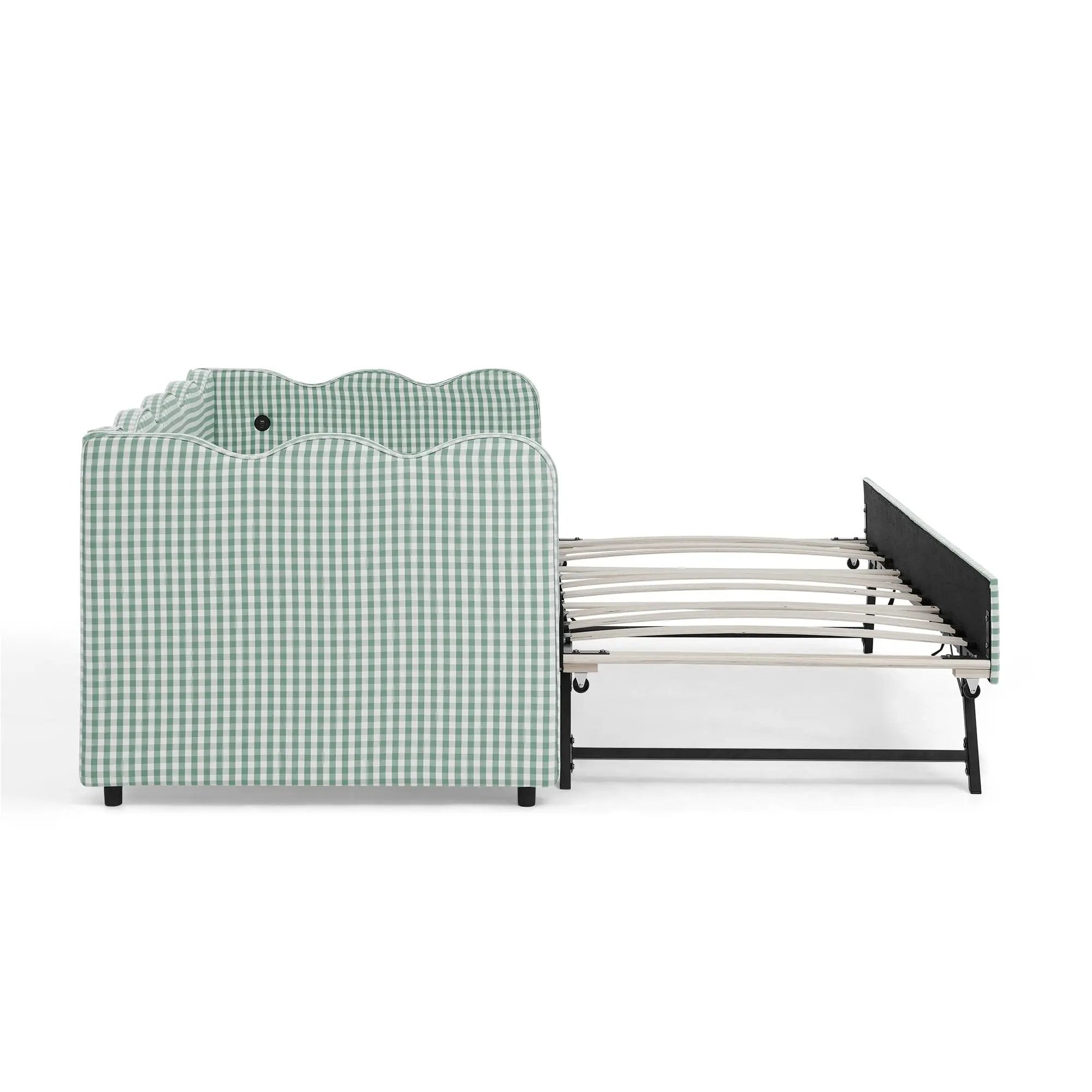 Gingham Daybed With USB Charging Port, Wave Shaped Design by Unique Piece Furniture