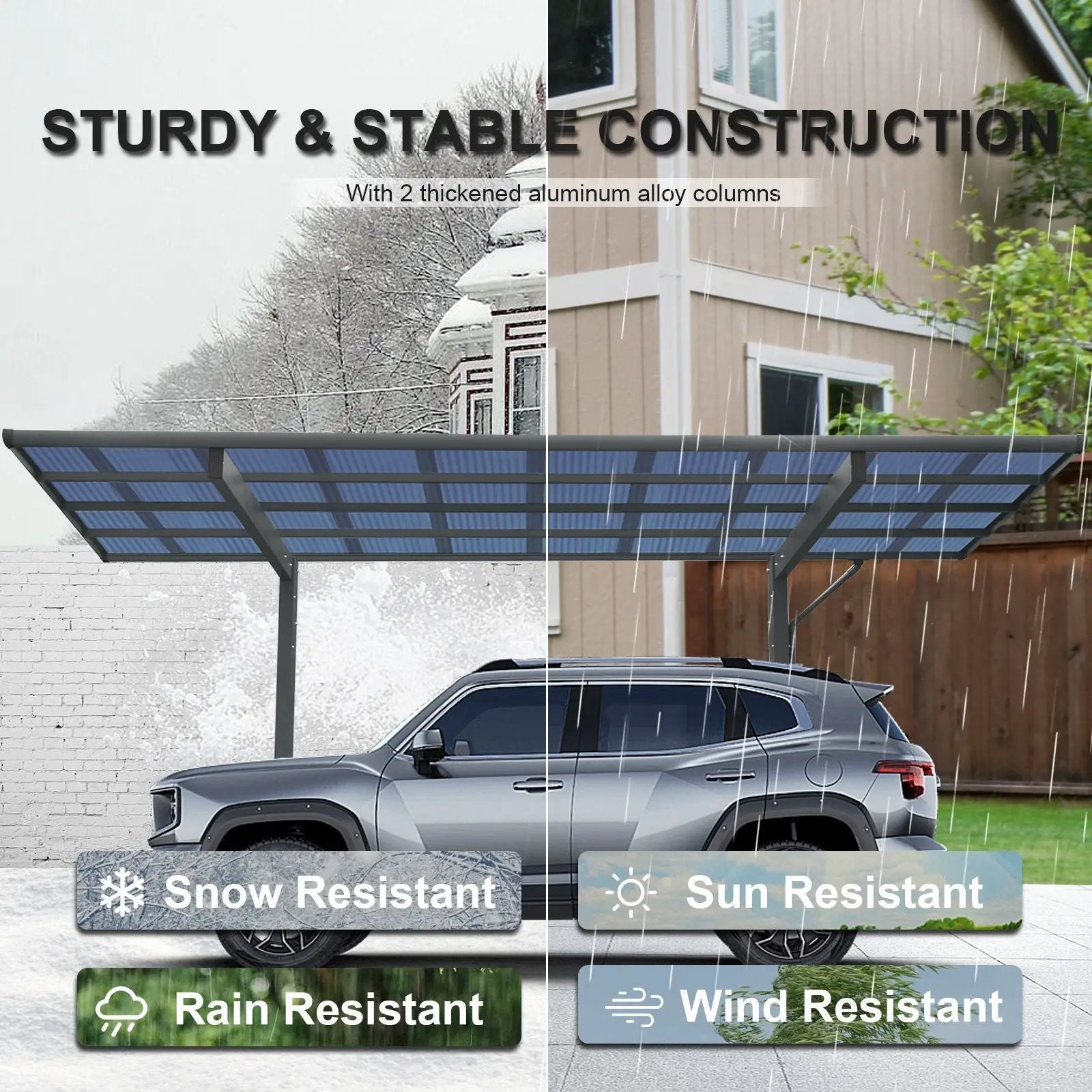 Outdoor Carport, Single Carport Aluminum Metal Frame And Polycarbonate Panels Car Port For Outdoor Driveway Car, Truck - Charcoal by HouseOfZazla