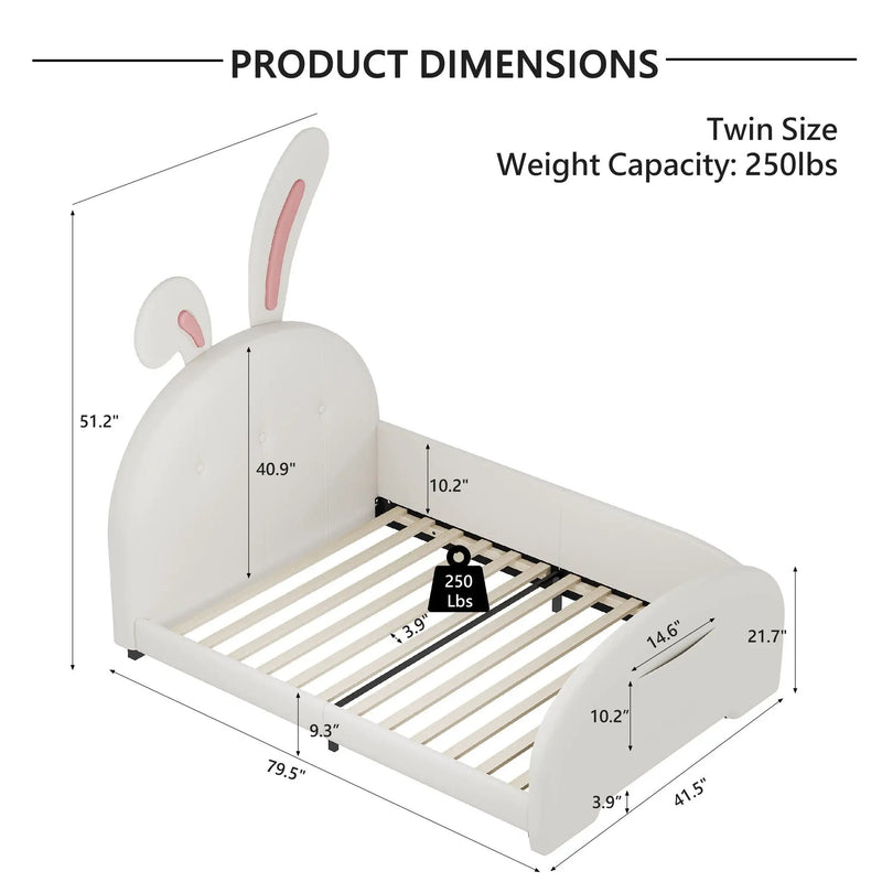 Upholstered Rabbit-Shape Princess Bed With Headboard And Footboard by HouseOfZazla