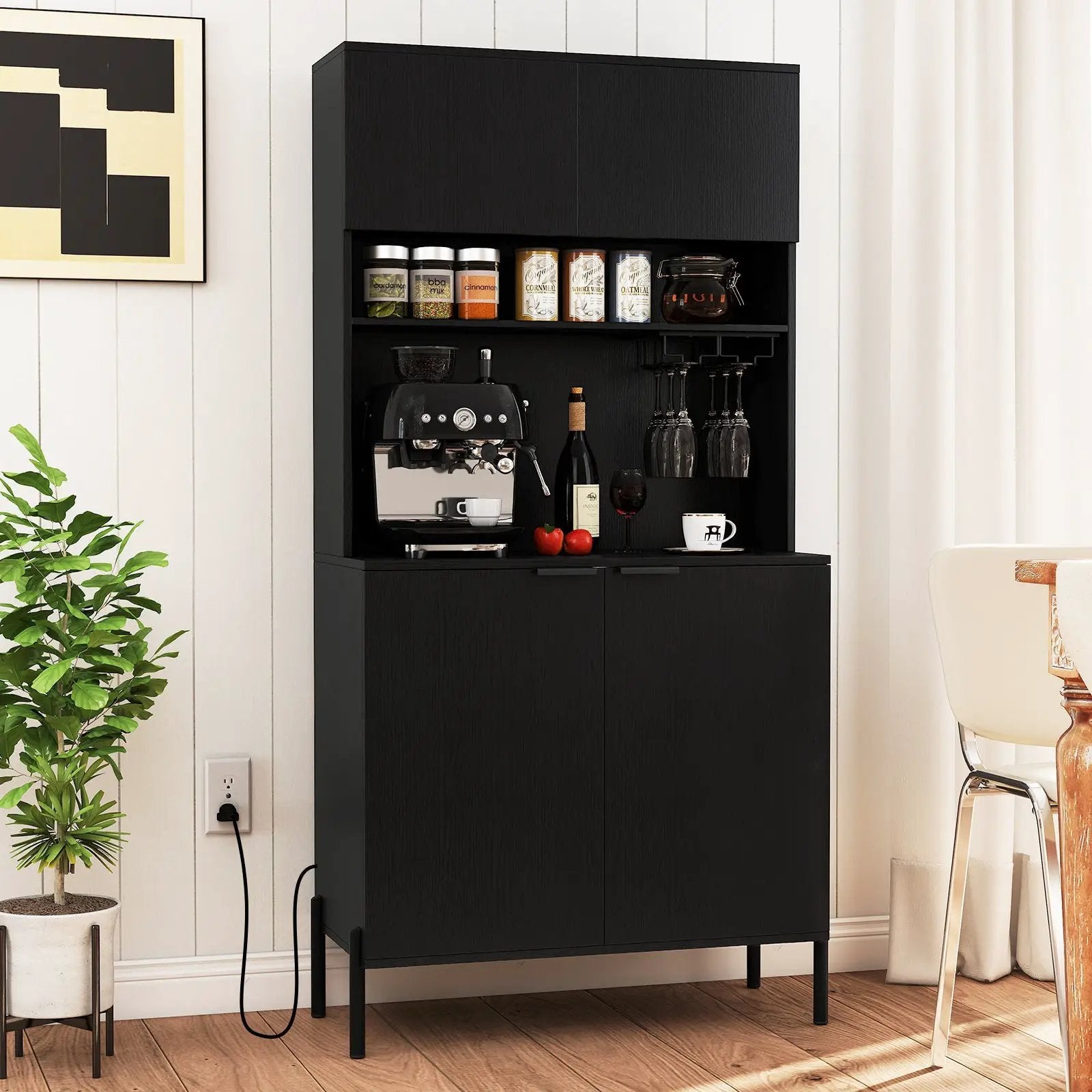 64.5 Inches Tall Kitchen Pantry Cabinet with Charging Station and Wine Glass Rack by DirectDeals