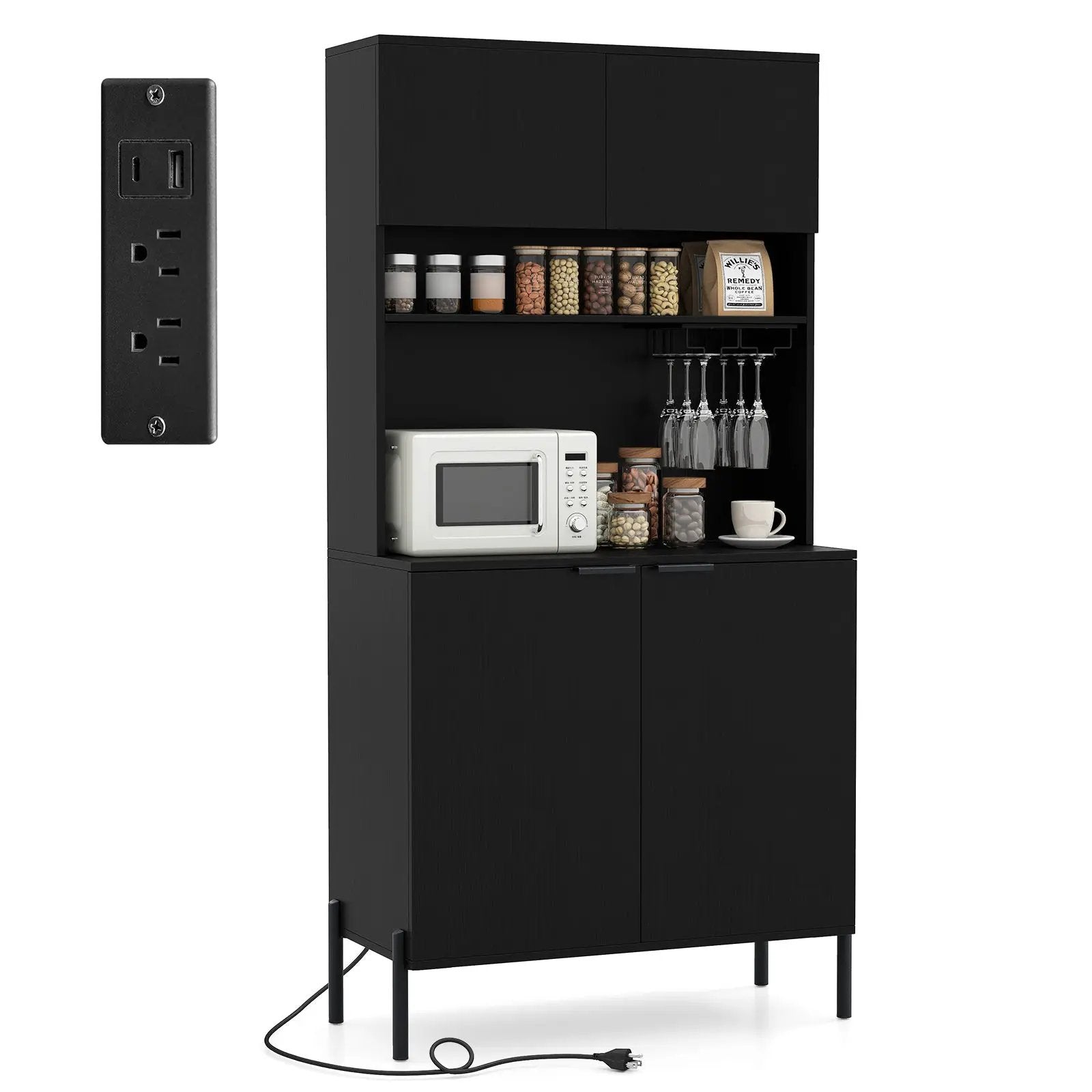 64.5 Inches Tall Kitchen Pantry Cabinet with Charging Station and Wine Glass Rack by DirectDeals