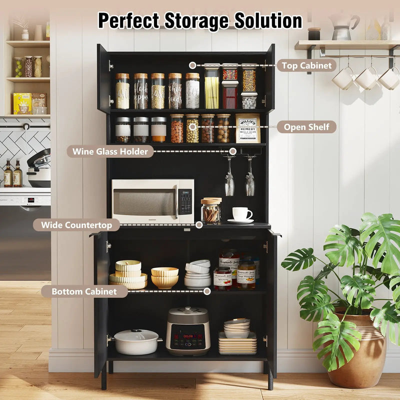 64.5 Inches Tall Kitchen Pantry Cabinet with Charging Station and Wine Glass Rack by DirectDeals
