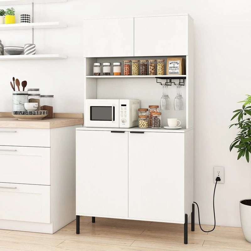 64.5 Inches Tall Kitchen Pantry Cabinet with Charging Station and Wine Glass Rack by DirectDeals