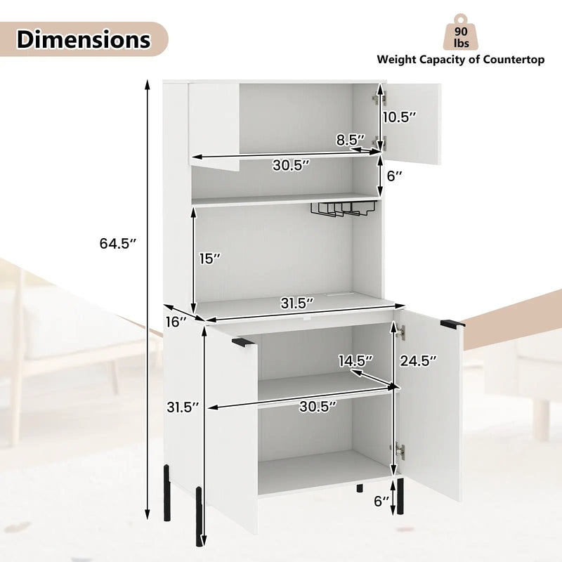 64.5 Inches Tall Kitchen Pantry Cabinet with Charging Station and Wine Glass Rack by DirectDeals