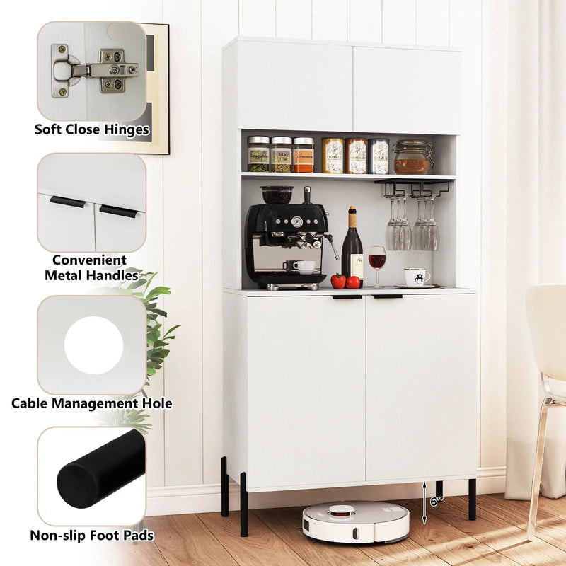 64.5 Inches Tall Kitchen Pantry Cabinet with Charging Station and Wine Glass Rack by DirectDeals