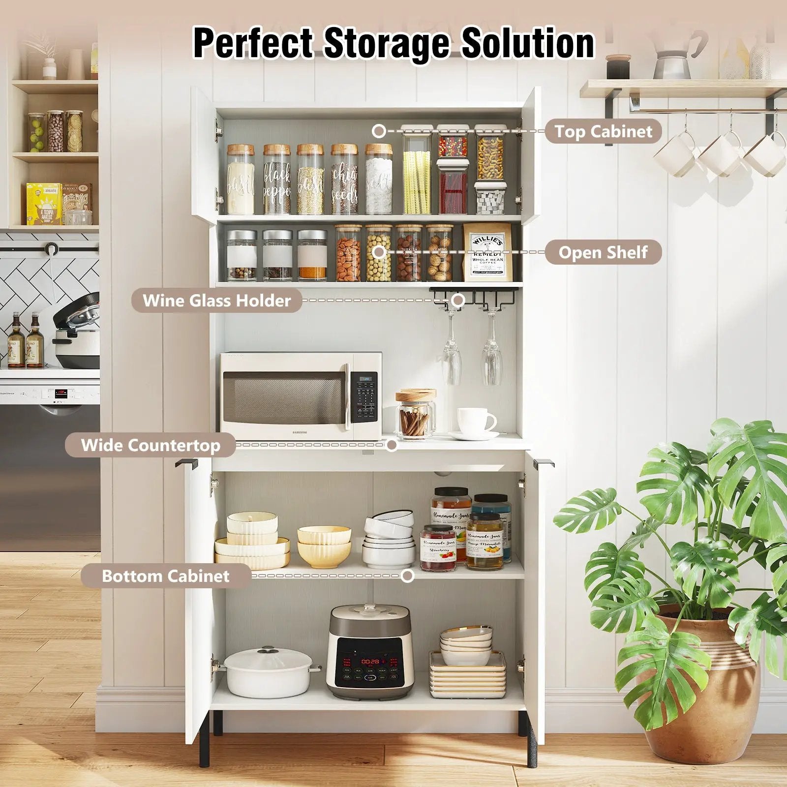 64.5 Inches Tall Kitchen Pantry Cabinet with Charging Station and Wine Glass Rack by DirectDeals