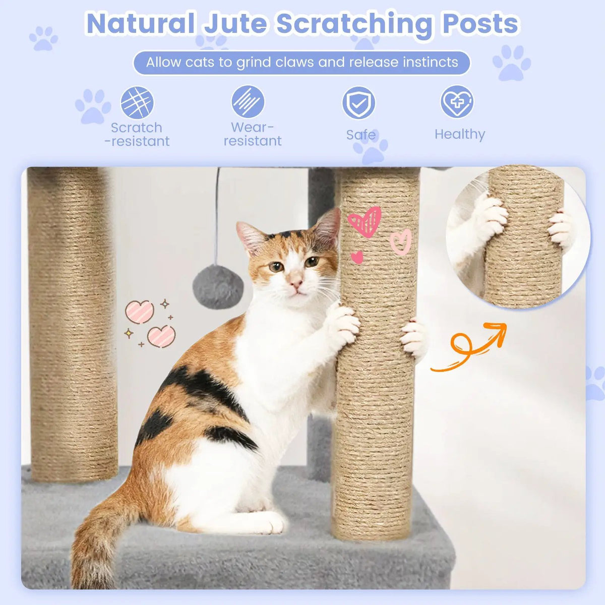 64 Inch Tall Cat Tree with 2 Large Condos and Jute Scratching Posts for Indoor Adult Cats, photo 22 of 24