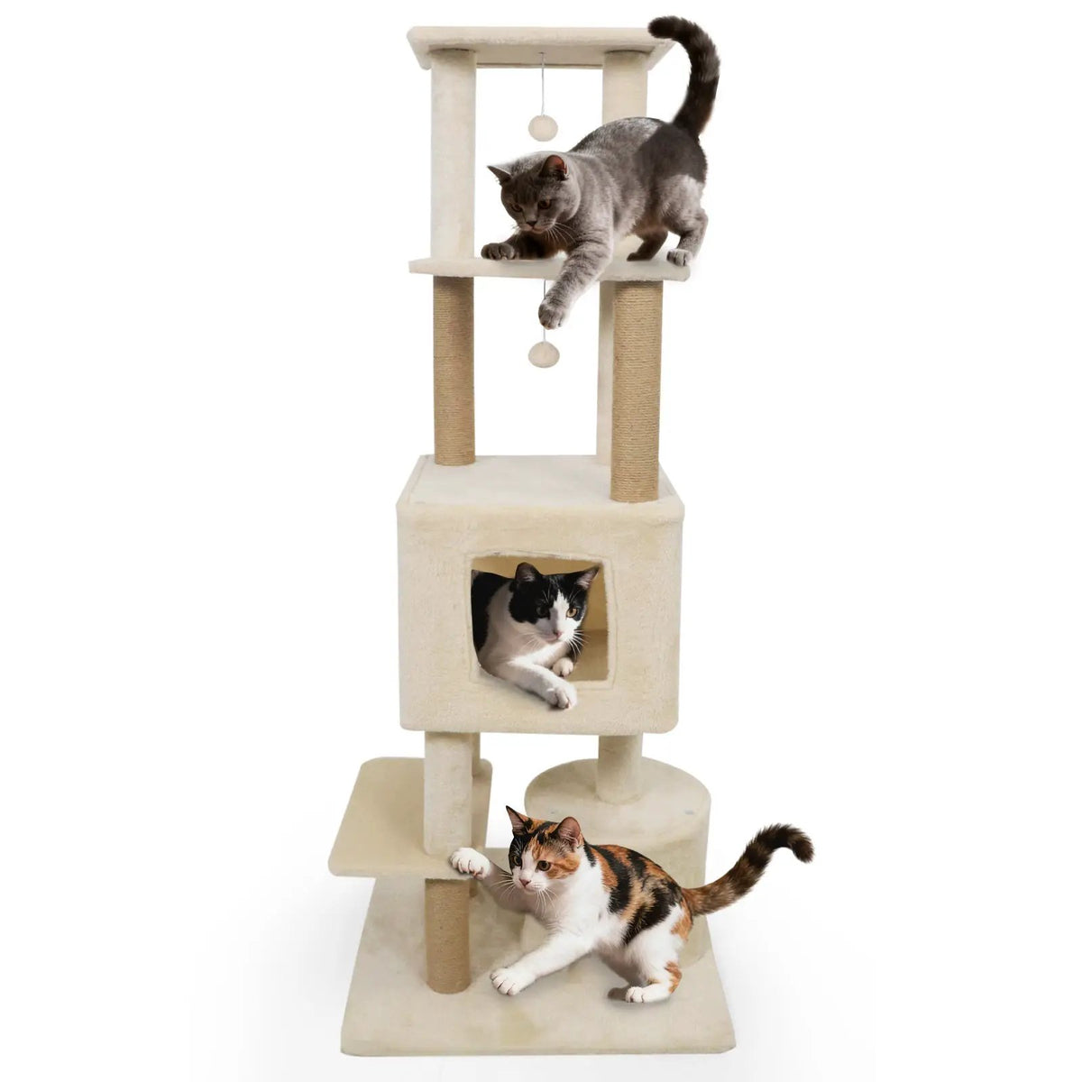 64 Inch Tall Cat Tree with 2 Large Condos and Jute Scratching Posts for Indoor Adult Cats, photo 10 of 24