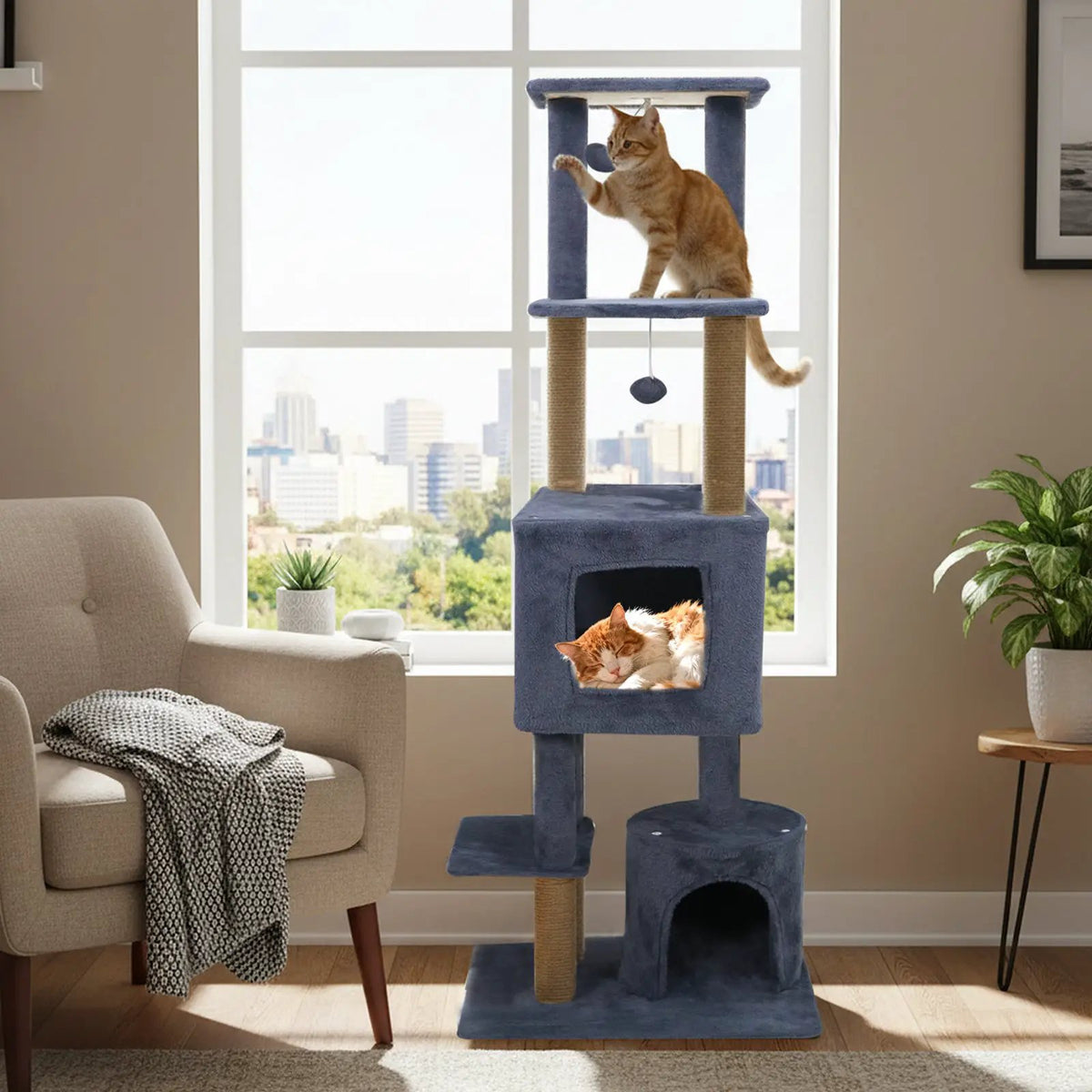 64 Inch Tall Cat Tree with 2 Large Condos and Jute Scratching Posts for Indoor Adult Cats, photo 3 of 24