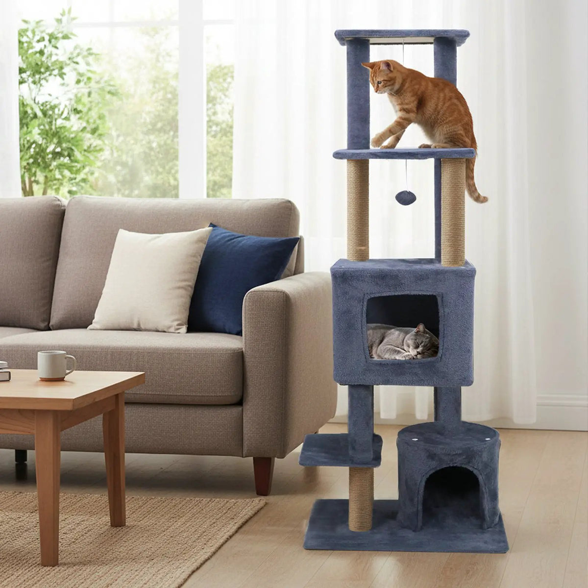 64 Inch Tall Cat Tree with 2 Large Condos and Jute Scratching Posts for Indoor Adult Cats, photo 5 of 24