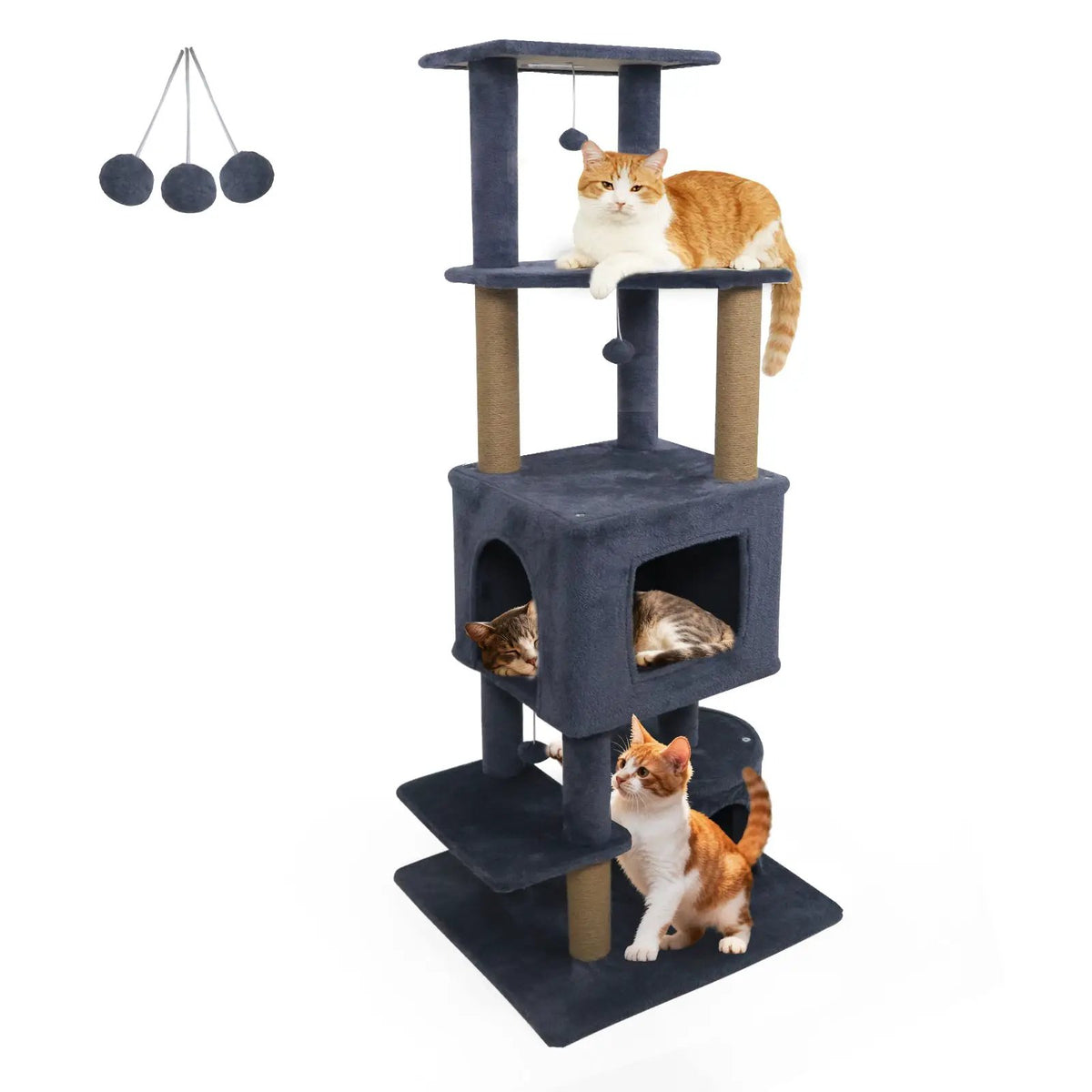 64 Inch Tall Cat Tree with 2 Large Condos and Jute Scratching Posts for Indoor Adult Cats, photo 8 of 24