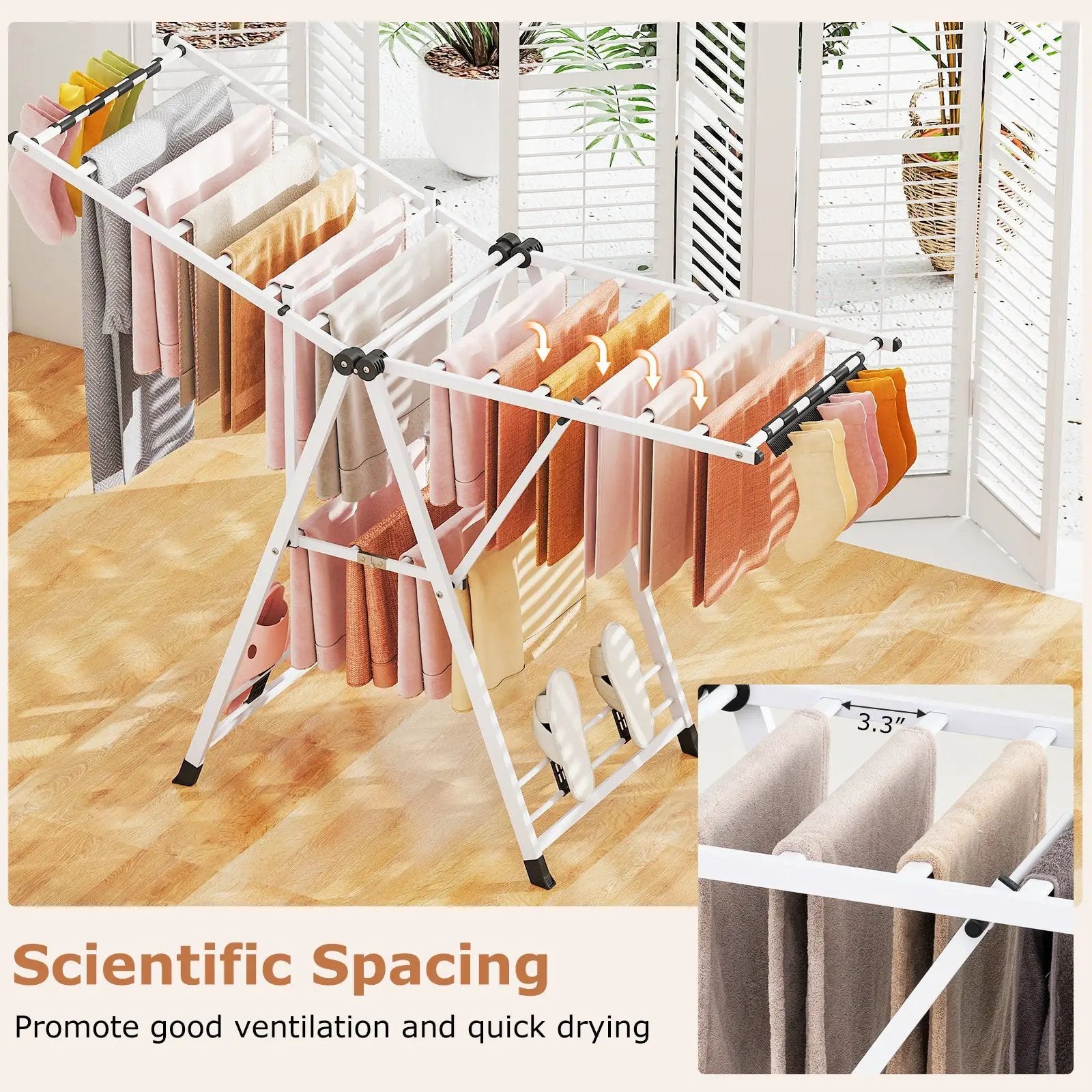 64 Inches Clothes Drying Rack with Height Adjustable Wings by DirectDeals