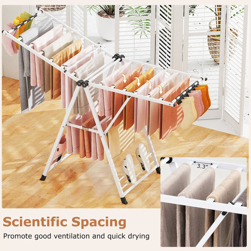 64 Inches Clothes Drying Rack with Height Adjustable Wings by DirectDeals