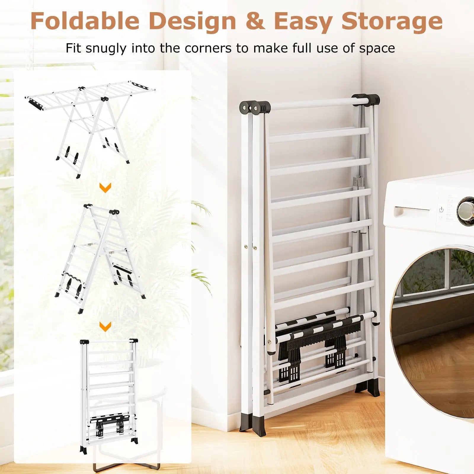 64 Inches Clothes Drying Rack with Height Adjustable Wings by DirectDeals