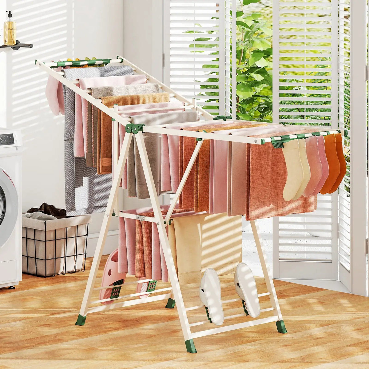 64 Inches Clothes Drying Rack with Height Adjustable Wings, photo 2 of 16