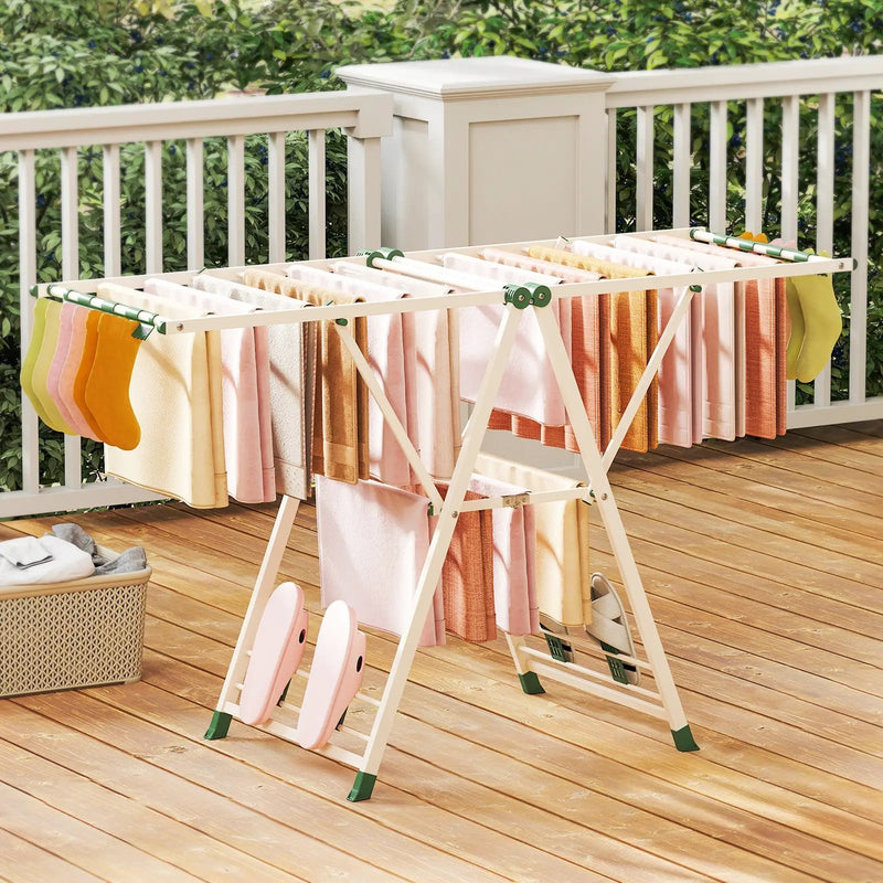 64 Inches Clothes Drying Rack with Height Adjustable Wings by DirectDeals