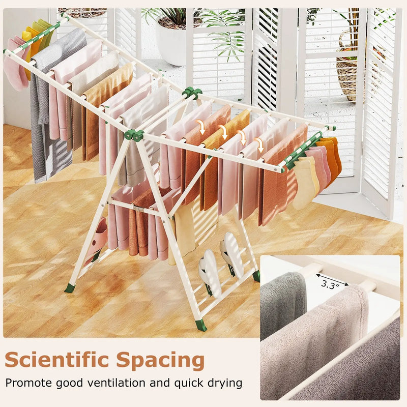 64 Inches Clothes Drying Rack with Height Adjustable Wings by DirectDeals