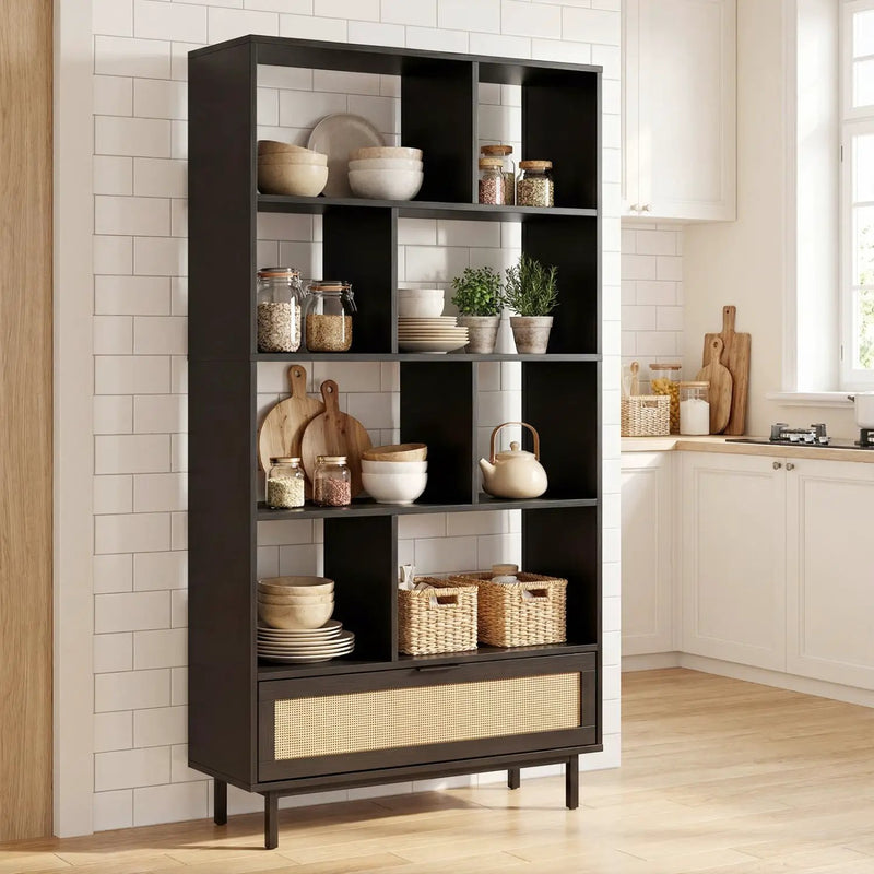 64-Inch Tall Wooden Bookcase with 8 Cubes and Drawer by DirectDeals