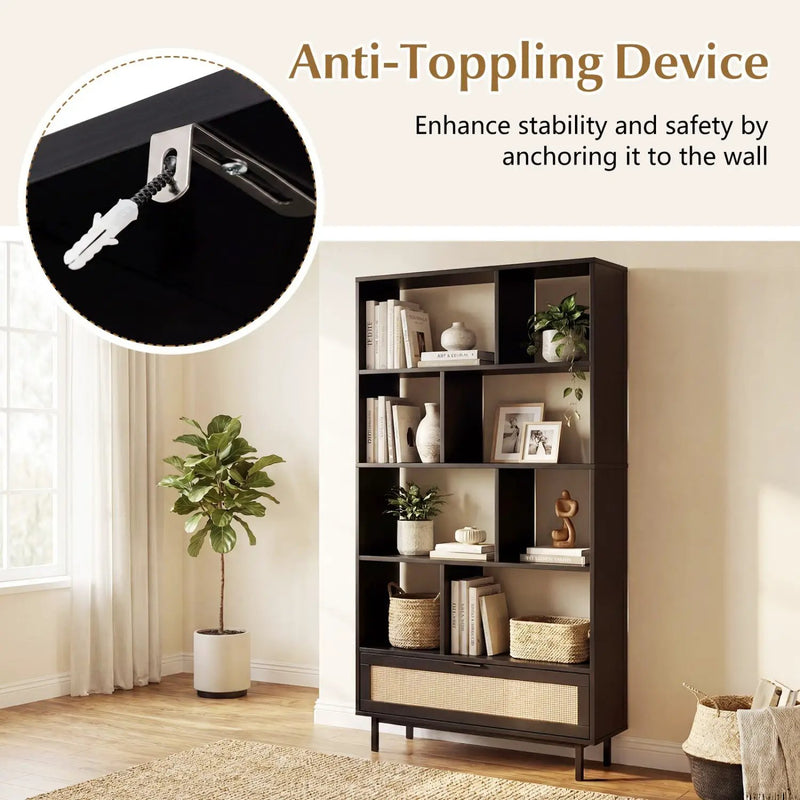 64-Inch Tall Wooden Bookcase with 8 Cubes and Drawer by DirectDeals