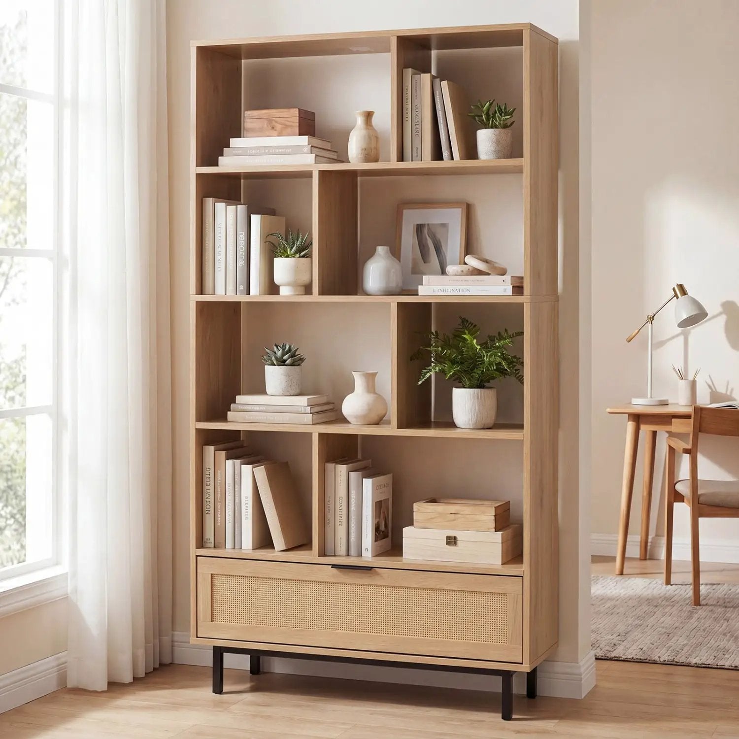 64-Inch Tall Wooden Bookcase with 8 Cubes and Drawer by DirectDeals