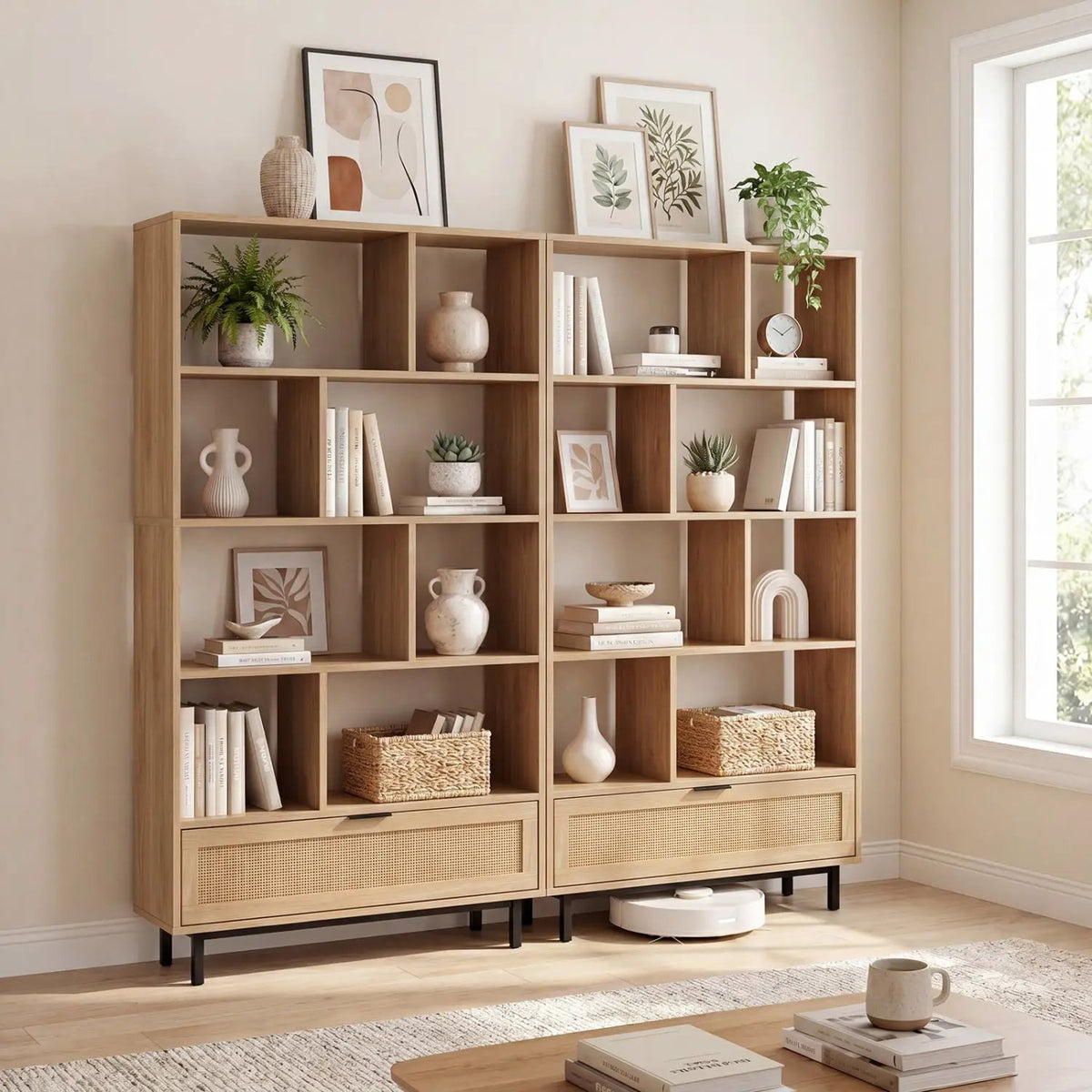 64-Inch Tall Wooden Bookcase with 8 Cubes and Drawer, photo 16 of 16