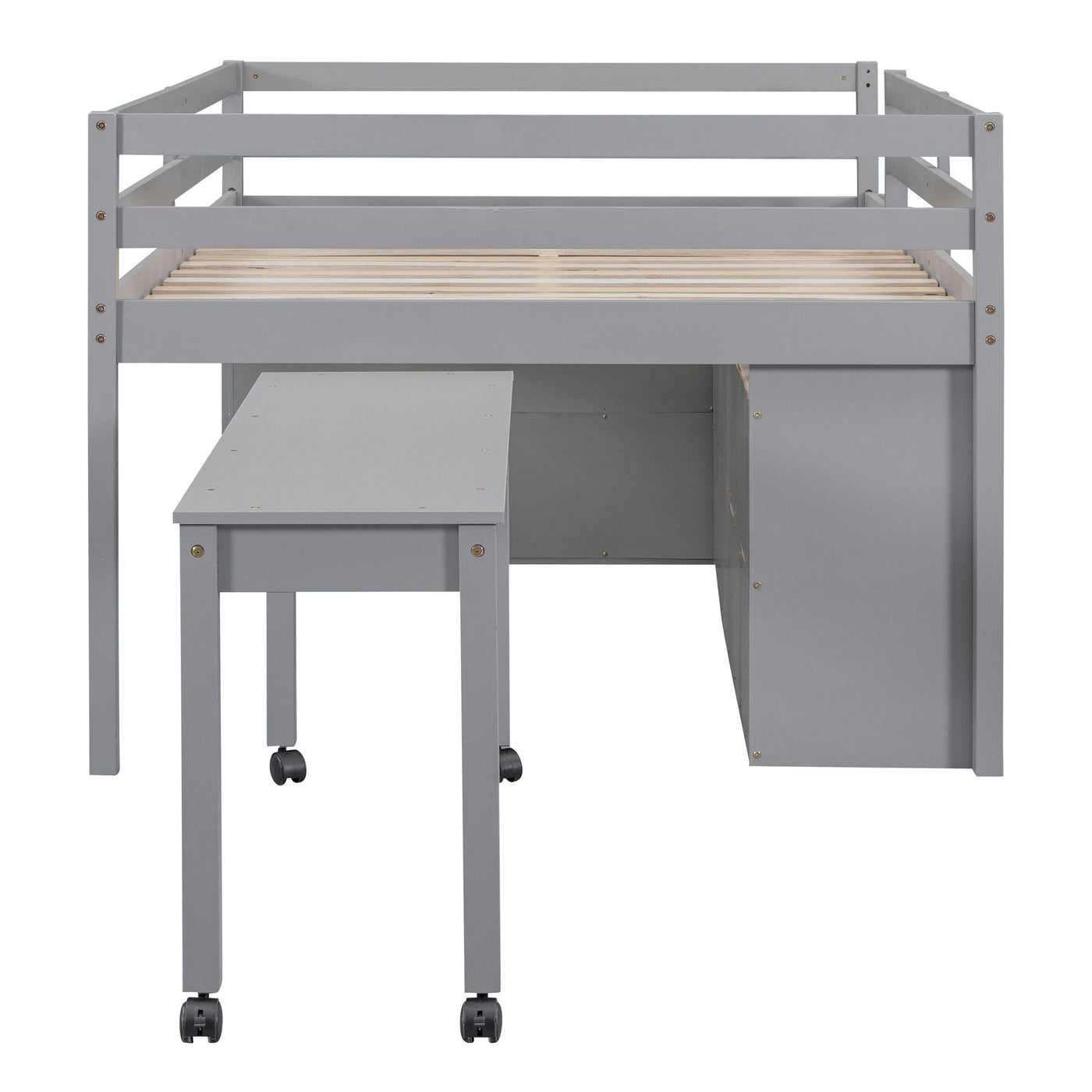 Loft Bed With Retractable Writing Desk And 4 Drawers, With Lateral Portable Desk And Shelves by Unique Piece Furniture