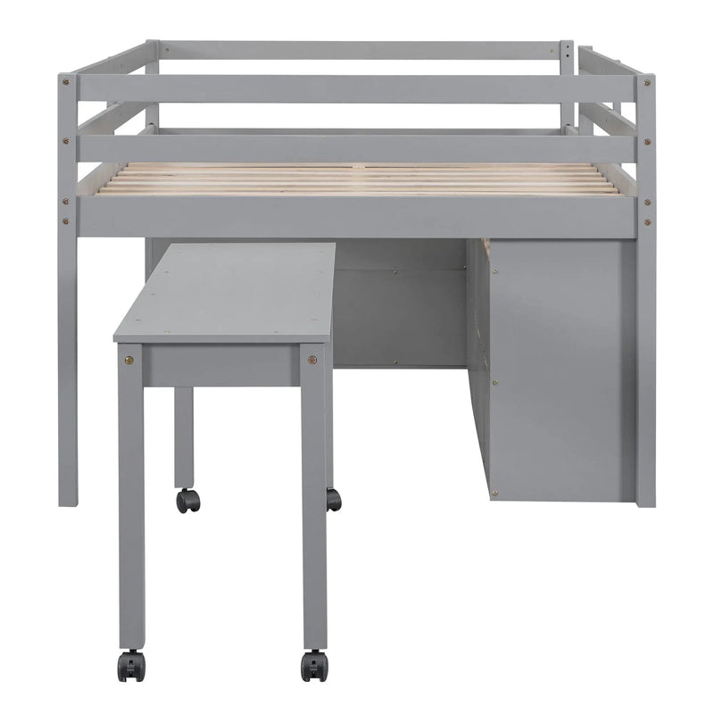 Loft Bed With Retractable Writing Desk And 4 Drawers, With Lateral Portable Desk And Shelves by HouseOfZazla