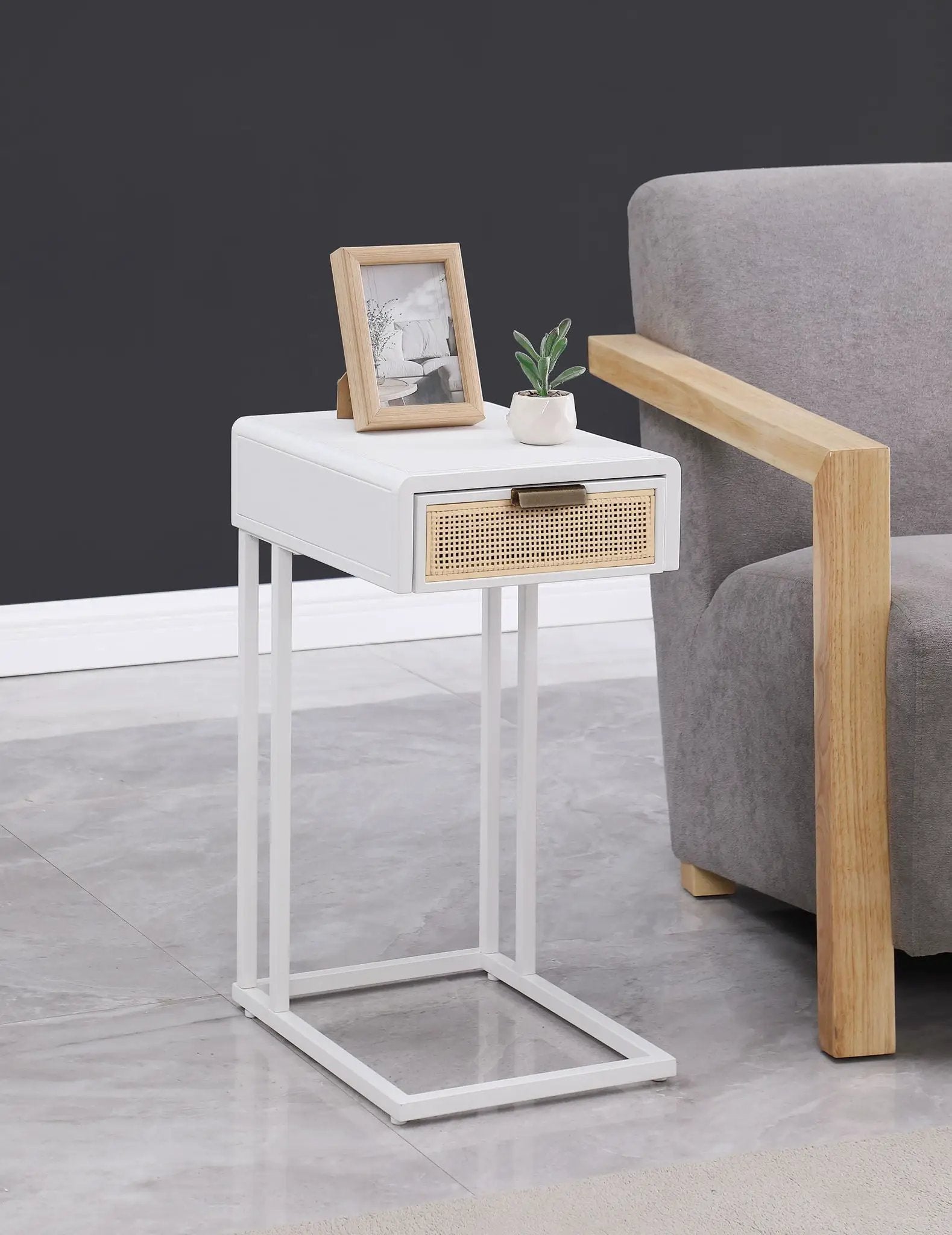 Amherst 1-drawer Radio Weave Cane Metal Side Table White by Unique Piece Furniture