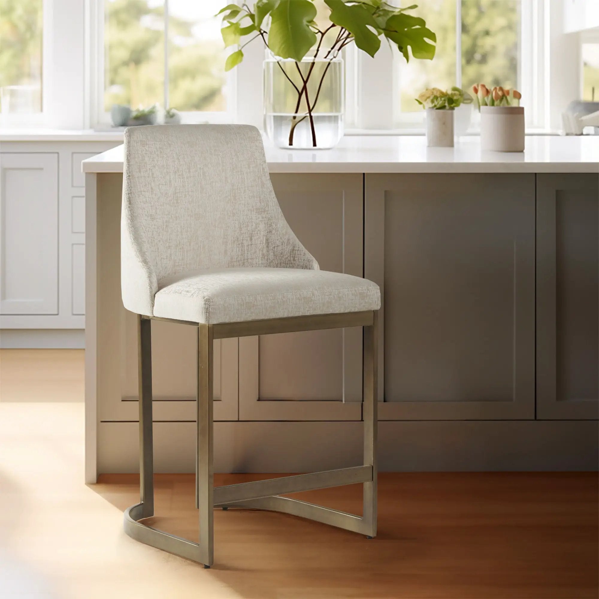 Upholstered Counter Stool With Metal Base - Cream by Unique Piece Furniture