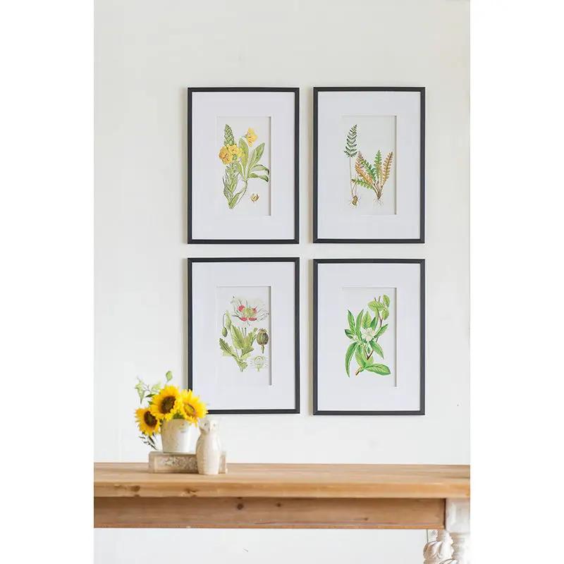 Botanical Flower Wall Art, Home Decor For Living Room Dining Room, Bedroom, Hallway (Set of 4) - White / Blue by Unique Piece Furniture