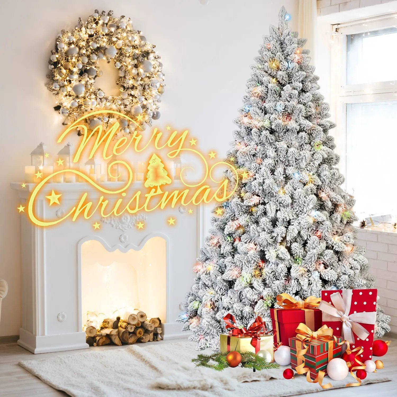 7FT Flocked Christmas Tree with 500 Colorful UL Lights by HouseOfZazla